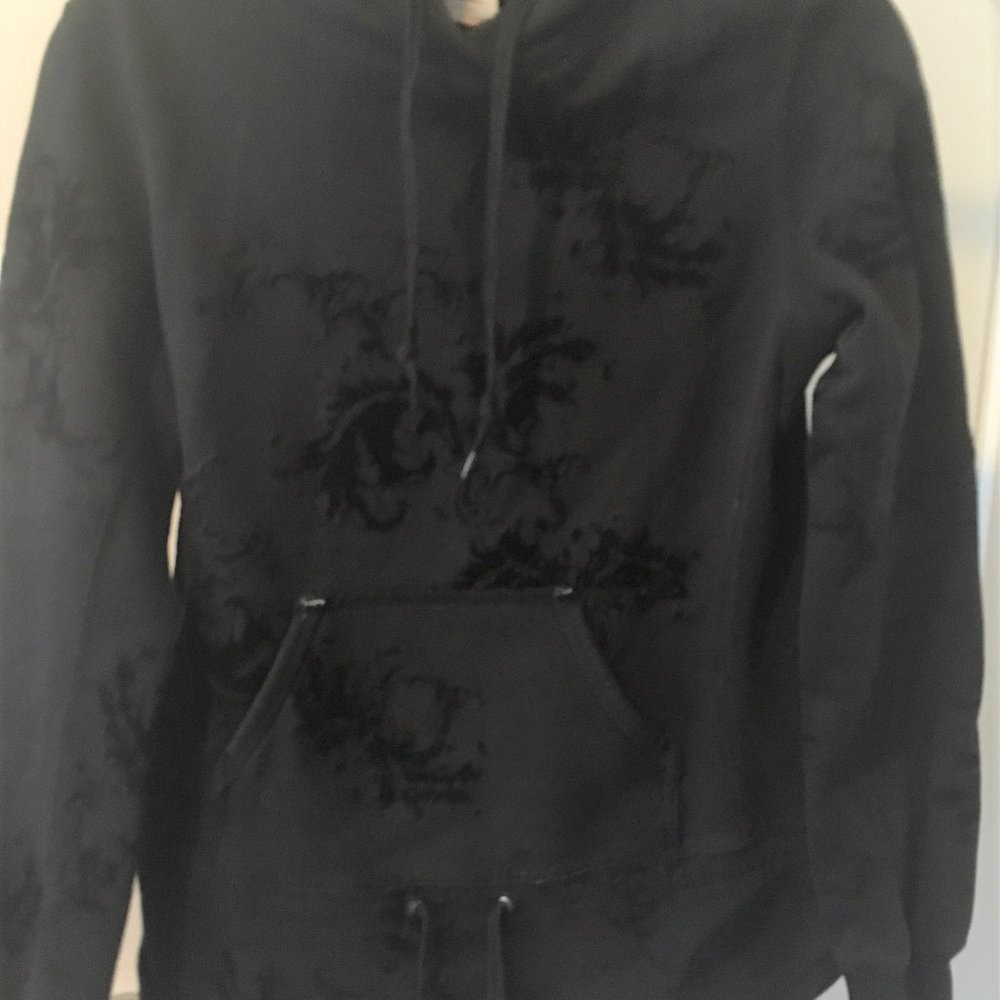 TRIPLE 5 SOUL BLACK Velvet Design Flocked HOODIE